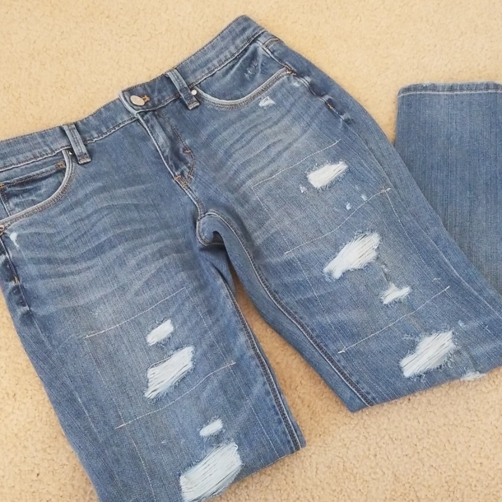 WHBM "girlfriend" skinny jeans distressed look